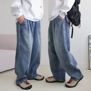 [쿼터]남자 와이드 데님팬츠 통청바지 투턱 스판 밴딩 청바지