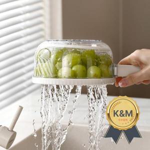 뚜껑이 달린 접이식 손잡이 배수 바구니 과일 야채 세척 그릇 주방 플라스틱 소쿠리 물