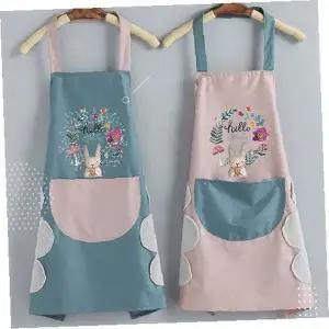 토끼 꽃무늬 방수 앞치마 주방 카페 베이킹 요리 작업복 허리끈 포켓