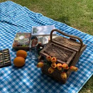 [엔비]체크 피크닉 매트 150x130 중형 방수 돗자리 감성 캠핑 접이식 가방 일체형