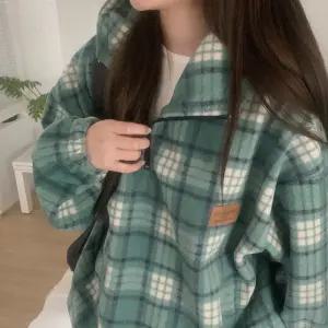 라헤이 플리스 체크 반집업 후드티