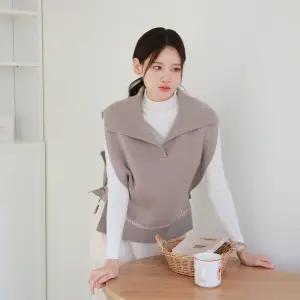 [르포엠]메리노울100 헤리티지 카라 니트 베스트