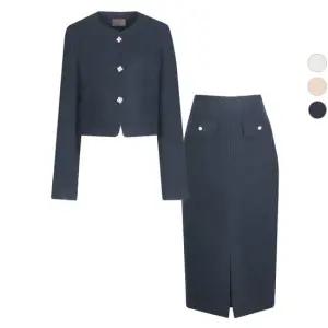 SET 여성 레이크 겨울 정장 자켓+미디 스커트 세트