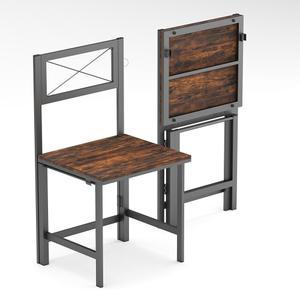 소박한 나무 시트와 금속 프레임이 있는 접이식 의자 2종 세트 조립 필요 없음 주방 아파트 파티오 실내