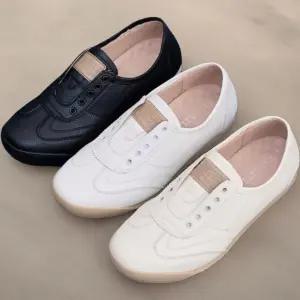 여성용 일상 스티치 디자인 무끈 가죽 운동화