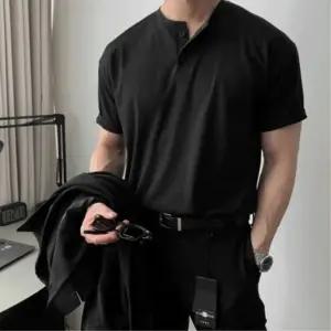 남성 클래식 면혼방 헨리넥 반팔 티셔츠
