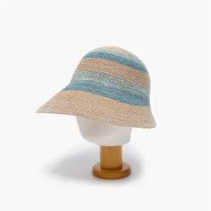 여성 여름 바캉스룩 배색 줄무늬 와이드 지사모자 썬캡