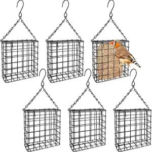 핀비비 6 PCS 스위트 버드 피더 메탈 블랙 야외에 매달린 야생 조류 정원 마당용 체인 후크 케이크 용량