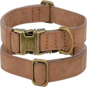 중형견용 QSYZAIL PU 가죽 개 목걸이(브라운 남성)