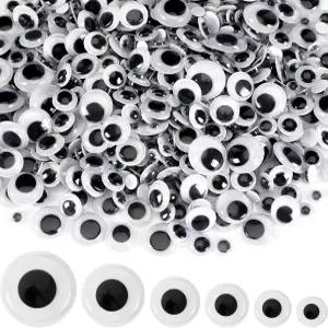 UPINS 300개 원형 플라스틱 블랙 구글리 즈 DIY 공예 장식용 자가 접착식 가발 10mm 12mm 14mm 16mm 20mm