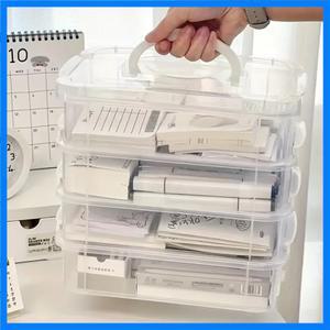 특대형 4단 적층형 수납함 뚜껑 포함 투명 플라스틱 정리함 장난감 블록 수납함