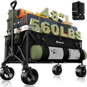 하이크문 300L 초대형 왜건 카트 접이식 560LBS 헤비 듀티 비치 48인치 길이 대형 올터레인 휠 캠핑 식료품