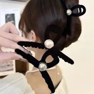 여성 원 진주 포인트 벨벳 집게핀 URK412 머리핀 시계