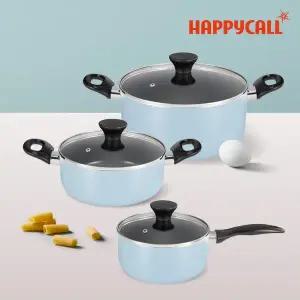 [해피콜][본사직영] HC해피콜 키친핏 세라믹 인덕션 냄비 3종 세트 (18한/20양/24곰)