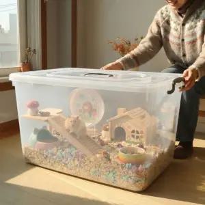 투명수납박스 대형 플라스틱 수납함 햄스터집 옷 이불 정리함