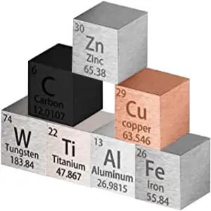 금속 원소 큐브 7개 - 주기율표 컬렉션을 위한 밀도 세트 순수 텅스텐 티타늄 알루미늄 철 구리 아연 탄소