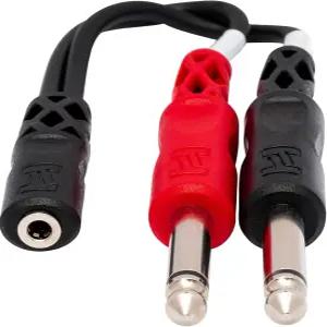 Hosa YMP-434 3.5mm TRSF와 듀얼 1/4인치 TS 스테레오 브레이크아웃 케이블 연결