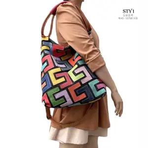 스타일STY1 기하학 컬러패치 천연소가죽 스퀘어 빅숄더백 크로스백 빅사이즈 빅백 가방