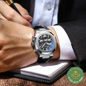 남성용 시계 버클이 없는 진정한 세 눈 타이밍 야간 조명 방수 비즈니스 스타일 기계식 손목시계 상업용 원