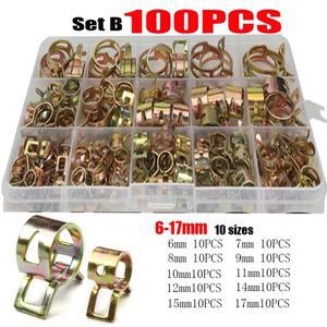 100피스 스프링 호스 클램프 6-17mm/6-22mm 아연 도금 클립 연료 라인 워터 파이프 에어 튜브 패스너