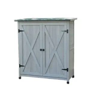 창고 야외 테라스 수납함 소형 원예 도구함 더블 도어 라이트그레이 반 선반 3개