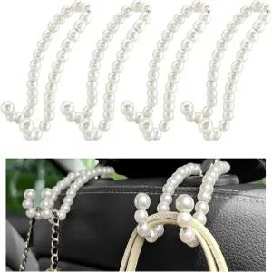 DXNQ 4 PCS 우아한 진주 카시트 헤드레스트 후크 핸드백 지갑용 귀여운 보관 정리함 여성용 실내 장식 행거