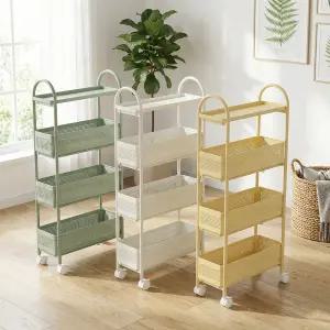 르엘 틈새 수납 이동식 슬라이딩 선반 슬림 철제 트롤리 4단