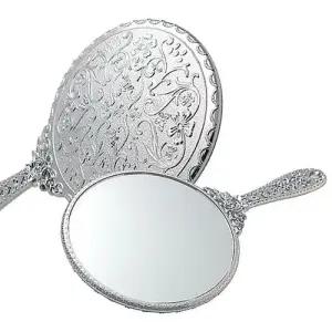 원형 엔틱 실버 손거울 대 1P 휴대용 손잡이 공주거울 WFIKV0A