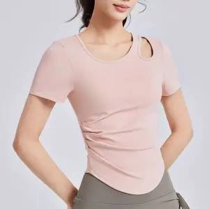 여자 4컬러 어깨펀칭 여름 반팔 요가 필라테스 상의 (WFKB3UR)