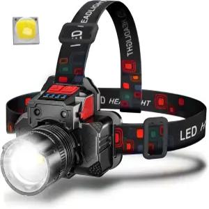 바이트붐 충전식 초밝은 LED 헤드램프 - 기계식 회전 줌 90° 각도 조절 가능 파워 뱅크가 있는 USB 고광도