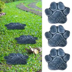 야오콤 3피스 개 발 정원 디딤돌 장식 캐스트 언스 바위 소박한 야외 돌 장식용 산책로 12인치(그레이)