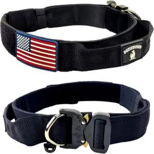 핸들이 있는 전술 개 목걸이 - 1.5인치 두꺼운 헤비 듀티 나일론 밀리터리 스타일 금속 퀵 릴리스 버클 및