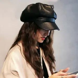 시크한 여성팔각모 헌팅캡 빵모자 인조 레더 팔각모