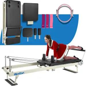 바이오코어 2ND 92세대 확장 필라테스 리포머 링 서클 및 헤드레스트가 장착된 접이식 머신 점프보드 듀얼