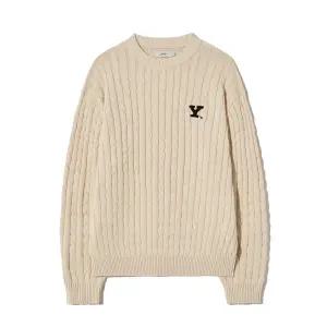 [롯데백화점]예일 남여공용 Y로고 케이블 라운드 니트 (YFF1KT301AIV)