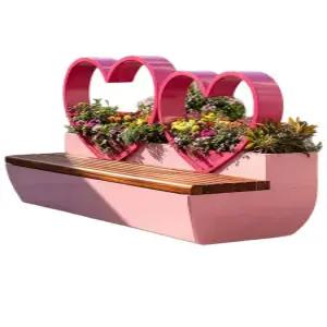 하트 모양 벤치 의자 화분 야외 꽃 상자 길거리 공원