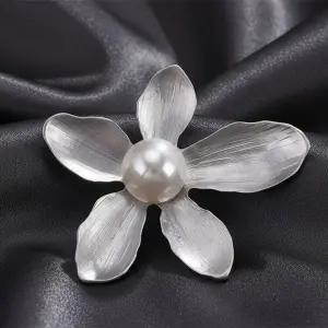 [하프클럽/]무광 핵진주 옷핀 골드 레트로 브로치 꽃잎 백진주 실버