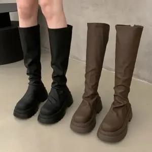 여성 뒷지퍼 롱부츠 통굽 둥근코 핏예쁜 슈즈 삭스 (WFKBB20)