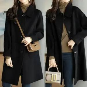 ( )여성 겨울 울 혼방 클래식 카라 롱 코트 자켓 아우터