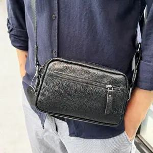 [하프클럽/]올블랙 남성 크로스백 휴대폰 가죽 스퀘어 크로스백