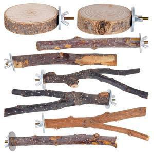 리빌린 8피스 버드 퍼치 천연 나무 앵무새 스탠드 포크 장난감 매달기 멀티 브랜치 플랫폼 해먹 스윙 장난감, 작은 잉꼬, 코너, 버지, 핀치(A-컬러, 믹스)