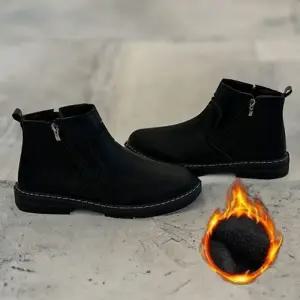 남성 블랙 베이직 겨울 기모 털 옆지퍼 첼시부츠 털부츠 남자 신발 첼시부츠 겨울