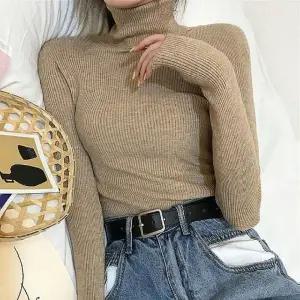 여성 겨울 슬림 골지 목폴라 긴팔 니트 티셔츠