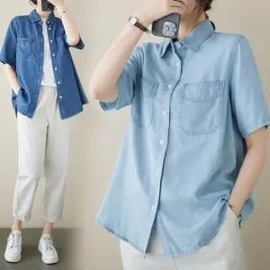 은창]블루 무드 베이직 포켓 셔츠 블라우스 티셔츠 여름 상의 여름 남방 반팔 상의 티셔츠 남방 봄가을