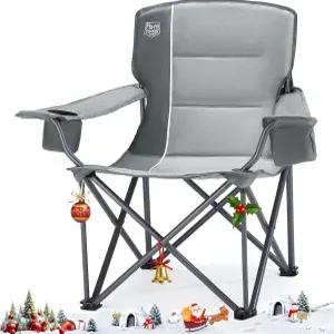 TIMBER RIDGE 오버사이즈 접이식 캠핑 의자 잔디밭 피크닉 그레이 컵 홀더 사이드 포켓으로 550파운드의