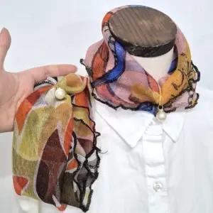 봄맞이 쁘띠 스카프 진주 포인트 레이어드 반다나