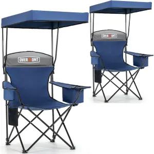 오버몬트 2PCS 캠핑 의자 캐노피 쉐이드 쿨러백 포함 - 하이백 서포트 빅 컵 홀더 접이식 비치 야외 여행