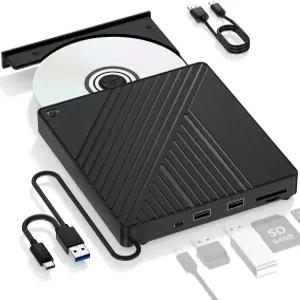 울트라 포터블 5-in-1 외장 블루레이 드라이브 USB 3.0 및 USB-C DVD /CD 버너 듀얼 USB-A 포트가 있는 BD