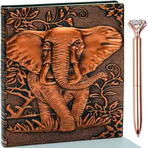 펜 세트가 포함된 3D 코끼리 빈티지 가죽 저널 쓰기 노트 앤티크 핸드메이드 데일리 메모장 스케치북 여행