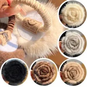 밍크 퍼 블렉자연주의 포니테일 칼라 꽃 머리끈 5종 겨울